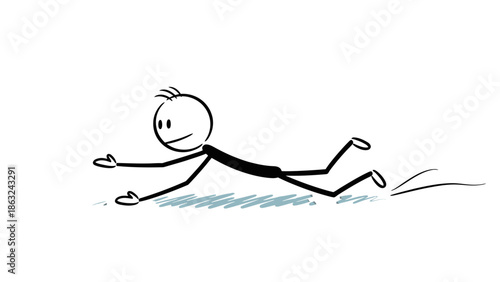 Stick figure character crawling or running fast on the ground with motion lines.