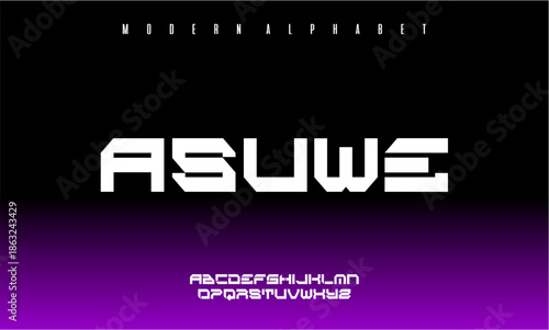 Modern alphabet font ASUWE with futuristic design elements