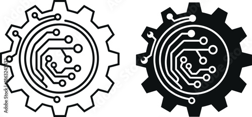 Abstract Digital Gear with Circuit Board Lines Representing Modern Technology Industrial Automation Artificial Intelligence Systems and Advanced Cyber Engineering Vector Illustration