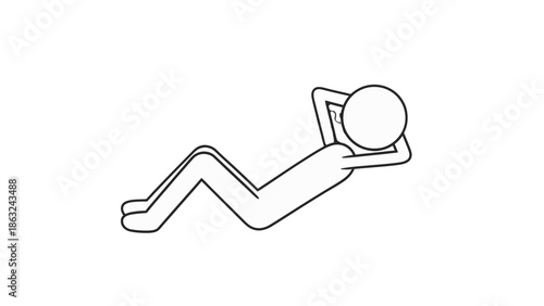 Simple black and white line drawing of a stick figure performing an abdominal crunch exercise on a white background.