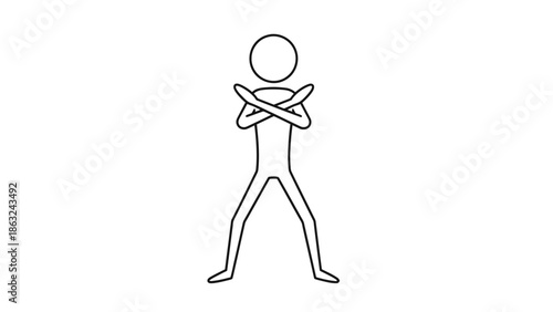 Simple outline drawing of a stick figure standing with arms crossed in an 'X' gesture, symbolizing refusal or stop.