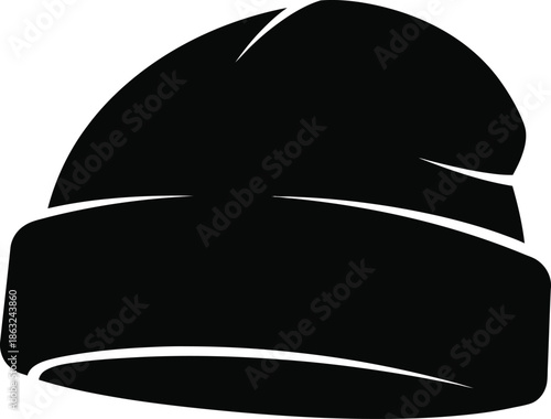 A black beanie hat on a white background