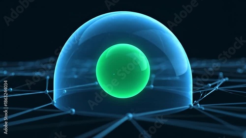 Scientific Visualization of a Glowing Biological Cell on a Digital Network.