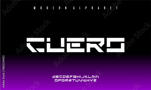 Modern alphabet font design with futuristic typography and purple gradientModern alphabet font design with futuristic typography