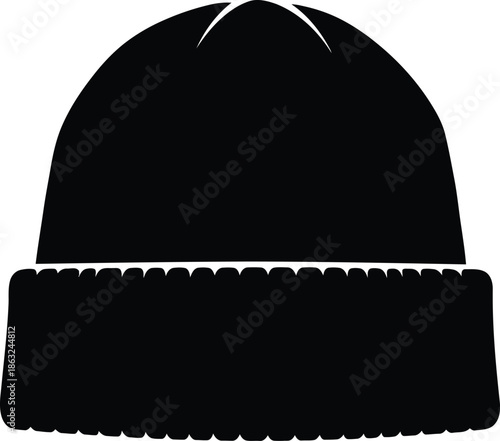 A black beanie hat on a white background