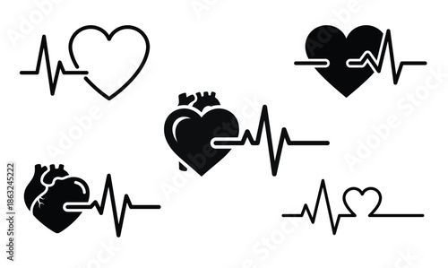 Heart Pulse Medical Icon Vector EPS – Healthcare Monitoring Symbol Minimal black and white heart pulse medical icon in EPS vector format, clean professional healthcare design.