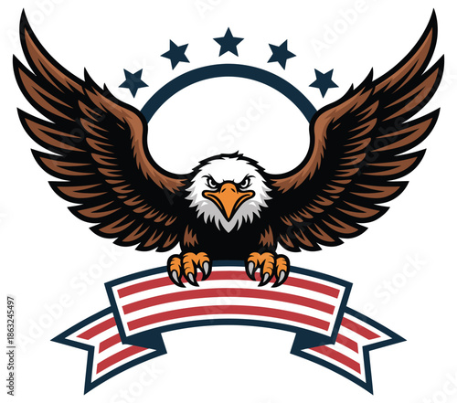 eagle head with american flag badge vector illustration, a top ranked patriotic symbol featuring detailed vector design, perfect for logos, emblems, merchandise, and national pride projects.