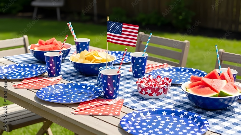 Fototapeta premium Patriotic president's day bbq celebration with american flag decorations