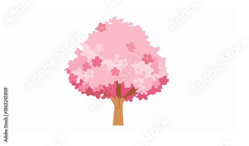Decorative cherry blossom tree with falling petals flat vector illustration