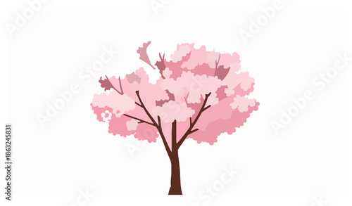 Blooming cherry blossom tree with falling petals flat vector illustration