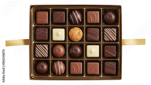 An assortment of gourmet chocolates presented in a luxurious golden gift box