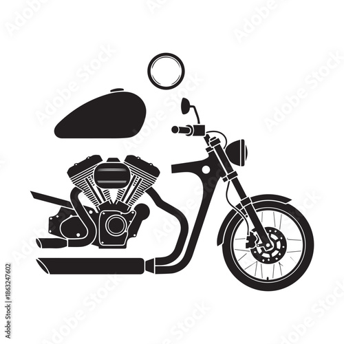 Black silhouette of a classic American motorcycle vector illustration