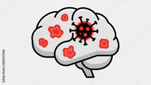 Brain Infected with Virus Illustration Isolated on White Background