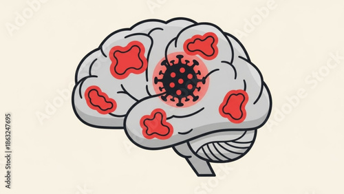 Infected Brain with Virus Illustration on White Background