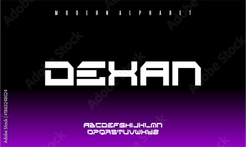 Modern alphabet font style with DEXAN text 