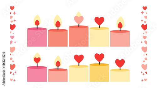 Illuminated Affection: A romantic arrangement of candles, each burning with a gentle flame, with hearts surrounding. This evokes a sense of love and warmth, perfect for a celebration of affection.