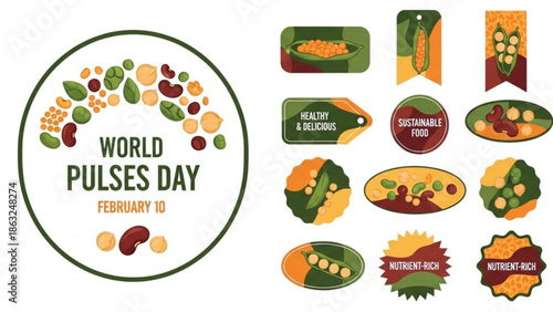 World Pulses Day Illustration with Vegetables and Labels