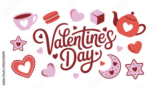 Valentine's Day Delight: A collection of charming Valentine's Day themed elements, featuring sweet treats and romantic symbols. The image is an invitation to express love and share affection.