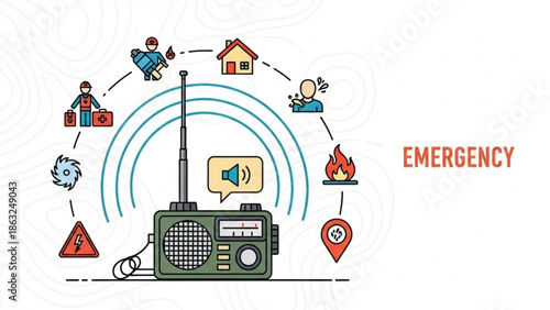 Emergency Radio Communication Device with Alert Icons and Signals