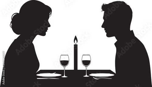 Couple having romantic dinner with candle and wine glasses