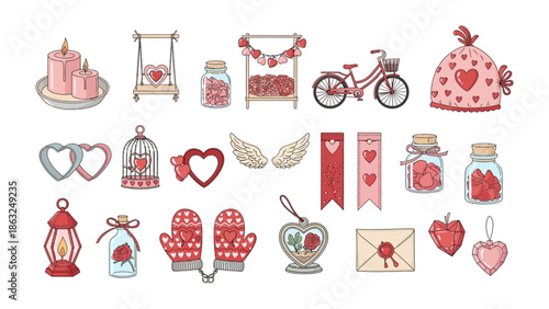 Valentine's Day Embellishments: An assortment of handcrafted decorations that evoke the warmth and love of Valentine's Day, perfect for creating a festive and romantic ambiance.