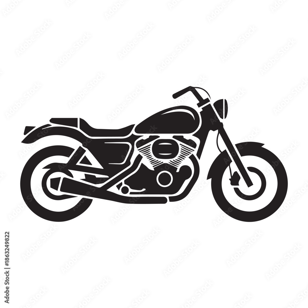 Obraz premium Black silhouette of a classic American motorcycle vector illustration