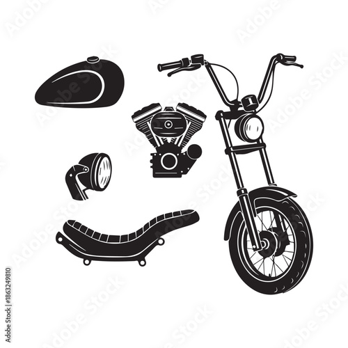 Black silhouette of a classic American motorcycle vector illustration