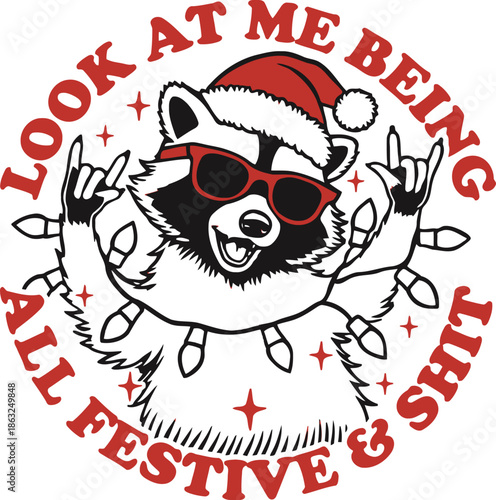 Festive raccoon rock and roll Christmas design