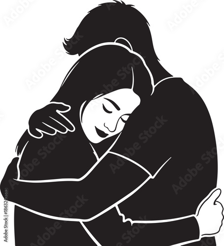 Woman Hugging Herself Silhouette Emotional Support Illustration
