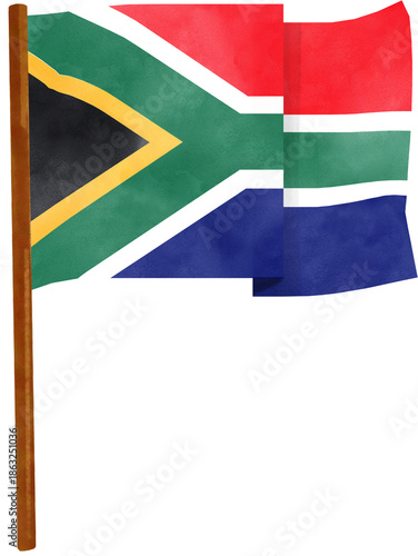 illustration of South Africa flag in watercolor style
