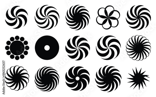 Collection of Black Swirls Stars and Circular Abstract Graphic Elements circle