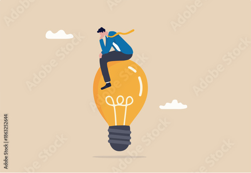Creative thinking, using imagination and creativity for solution idea or solve business problem, contemplation or brilliant idea concept, smart businessman thinking on imagination lightbulb idea