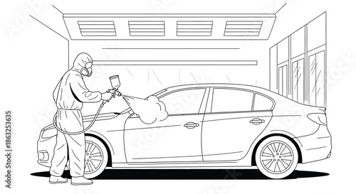 Man fueling a car at a gas station illustrated in a simple line drawing style