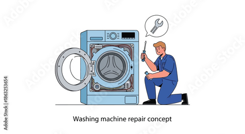 Washing machine repair a technician fixing an appliance with tools