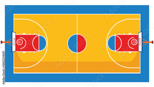 Basketball court vector illustration top view realistic playground for sport game competition