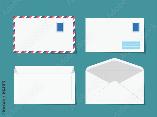Set of white postal envelopes for letters and documents realistic mail icons paper stationery