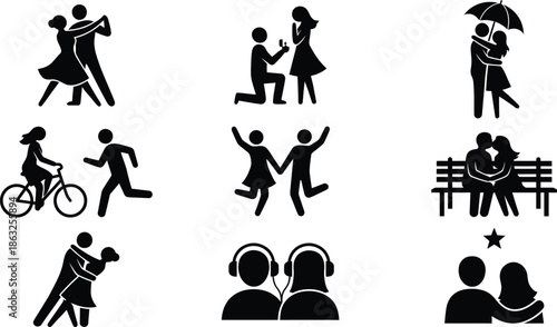 A diverse collection of stick figure pictograms depicting relationships, activities, and human connection