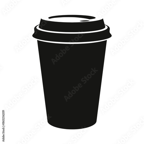 Black coffee cup with lid isolated on white background, Vector