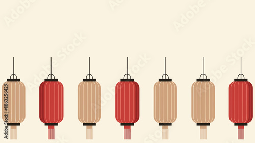 Border Design of Alternating Red and Beige Chinese New Year Lanterns
