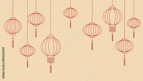 Outline Illustration of Traditional Chinese New Year Hanging Lanterns