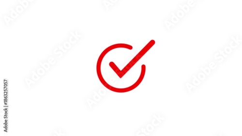 red checkmark icon on a white background in this informative video. Checkmark animation in a red circle. successfully done, approved sign, tick icon transparent background 4K animation.