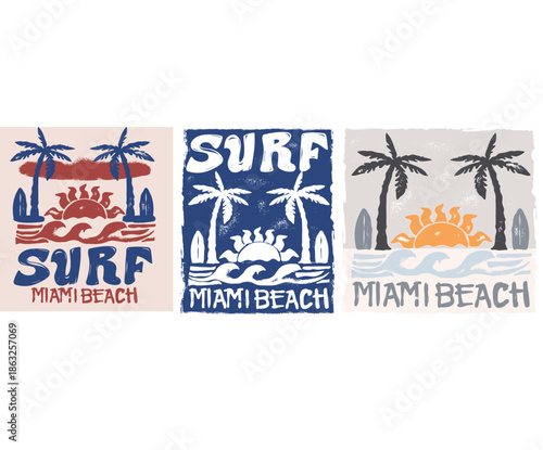 Summer good vibes vector graphic design for apparel, stickers, posters, background and others. Miami beach sunny days. Abstract wave artwork.