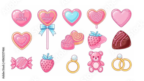 Sweet Delights: A collection of candy hearts, lollipops, and sweets. conveying feelings of love, affection and connection. 