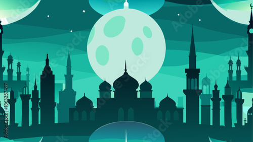 Islamic Ramadan Concept Ramadan Night Scene  Traditional Ramadan Design Crescent Moon Ramadan Ramadan background keywords AI image generation prompt