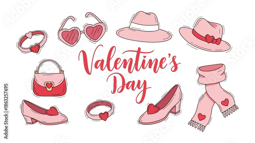 Valentine's Day Accessories: An array of charming accessories, each adorned with hearts, embodying the essence of Valentine's Day. It captures romance and the spirit of love.