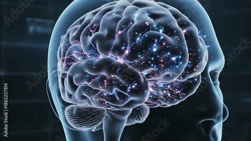 A video showcasing a human brain with a bright light in the center, symbolizing intelligence and innovation.