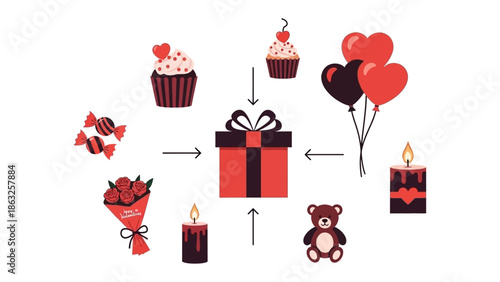 Gift of Love: An array of delightful gifts, each a token of affection and warmth, is artistically arranged, hinting at celebration and care.
