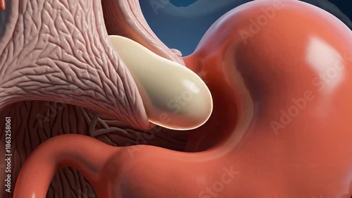 A video showcasing a detailed 3D illustration of the human stomach and digestive system