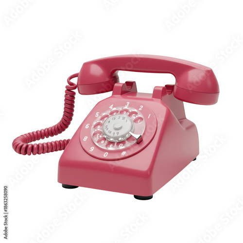 Pink rotary telephone isolated on transparent background