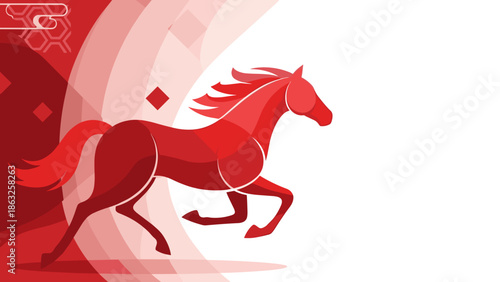 Dynamic Red Horse Illustration for Lunar New Year and Year of the Horse Celebration